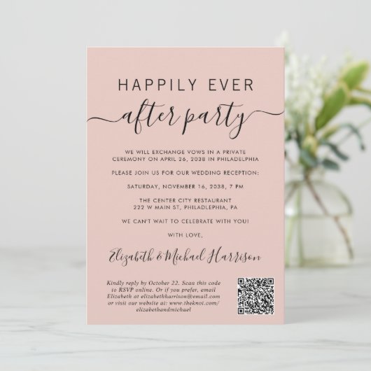 Invitation Heureusement jamais après QR Code Mariage Réceptio (Debout devant)