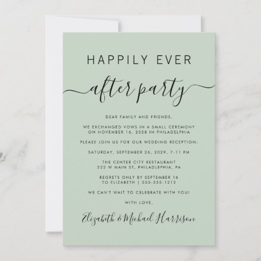 Invitation Heureusement Jamais Après Sage Green Mariage Récep (Devant)