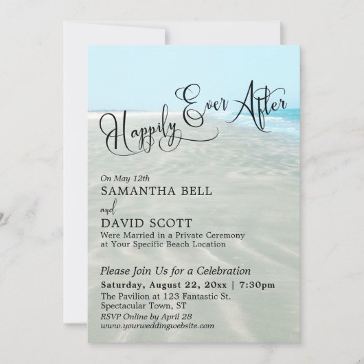 Invitation Heureusement Jamais Après Script, Plage Mariage Ré (Devant)