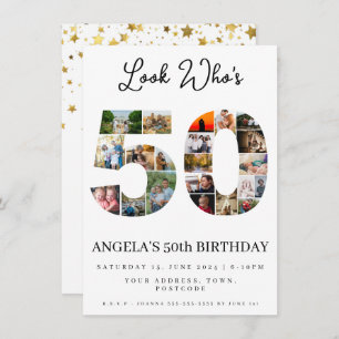 Invitation heureux 50e anniversaire Photo Collage or et blanc