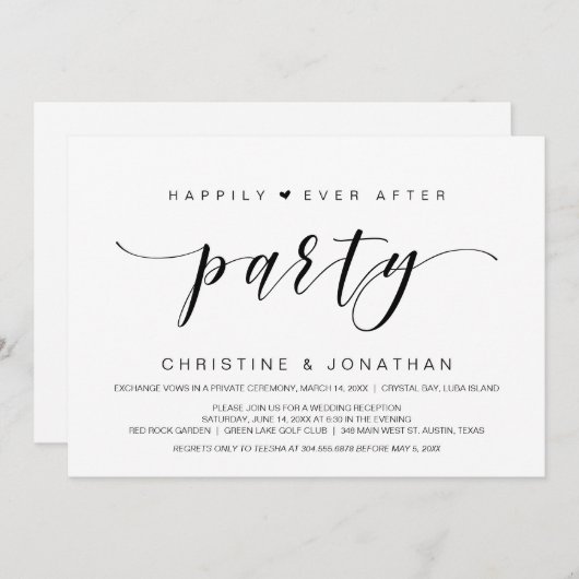 Invitation Heureux à jamais, Mariage Intime Fête (Devant / Derrière)