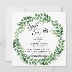 Invitation Heureux à tout jamais Couronne verte de script éla