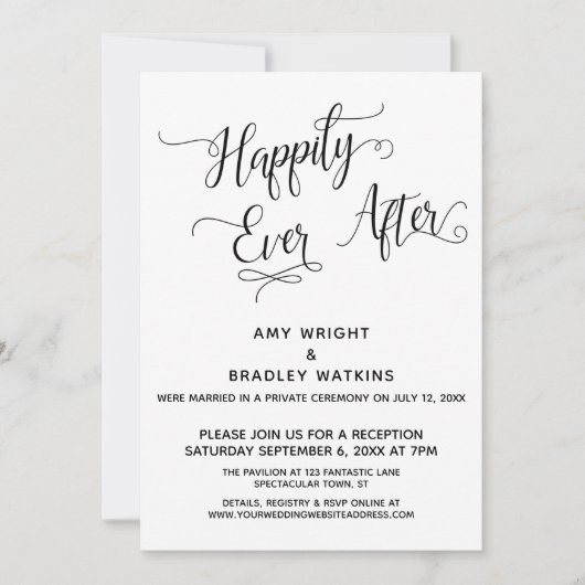 Invitation Heureux à tout jamais Réception élégante de callig (Devant)