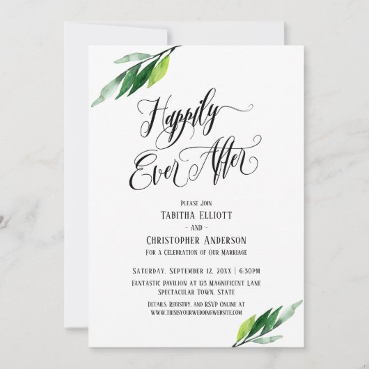 Invitation Heureux à tout jamais Script élaboré de verdure (Devant)