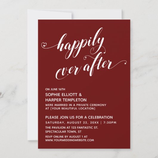 Invitation Heureux à tout jamais Script Réception Burgundy He (Devant)