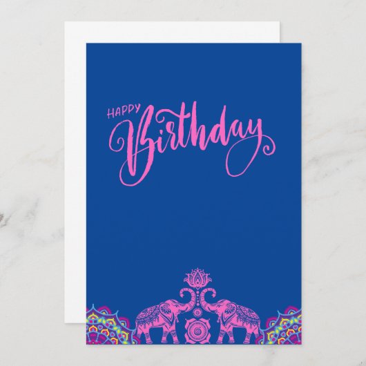 Invitation heureux anniversaire conception d'éléphants indien (Devant / Derrière)