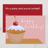 Invitation heureux anniversaire : cupcake géant : (Devant / Derrière)