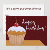 Invitation heureux anniversaire : cupcake géant : (Devant / Derrière)