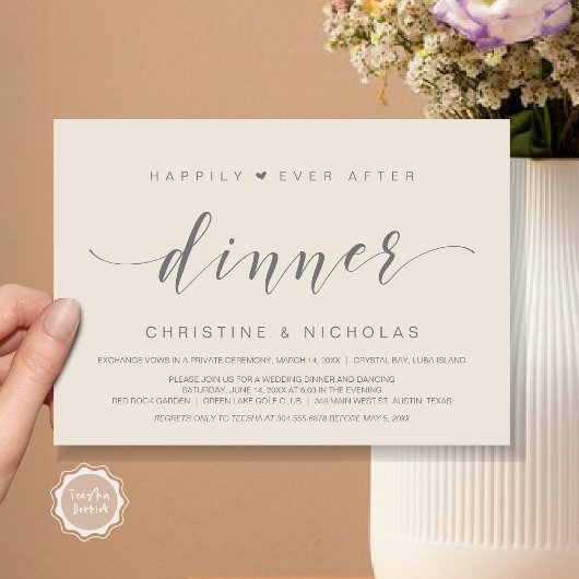 Invitation Heureux après, dîner Mariage Elopement