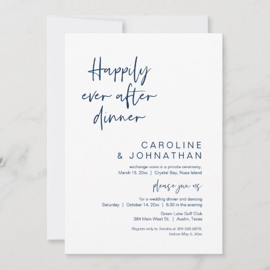 Invitation Heureux Après Le Dîner, Elopement, Bleu Marine (Devant)