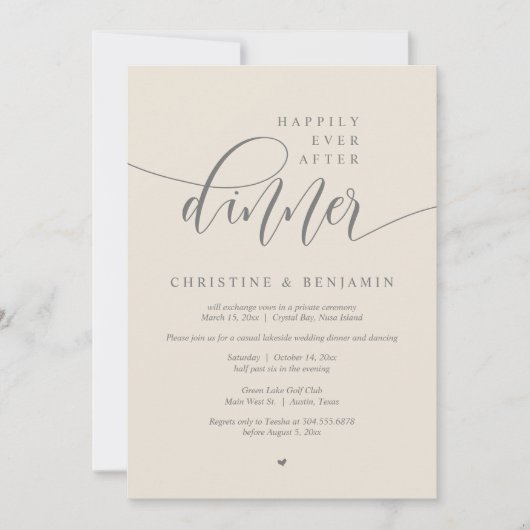 Invitation Heureux Après Le Dîner, Elopement Script Moderne (Devant)