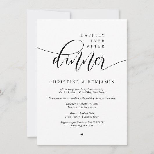 Invitation Heureux Après Le Dîner, Elopement Script Moderne (Devant)