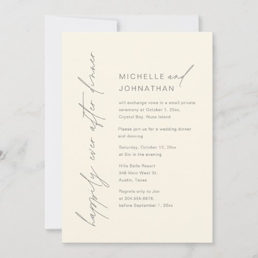 Invitation Heureux Après Le Dîner, Mariage Elopement Party (Devant)