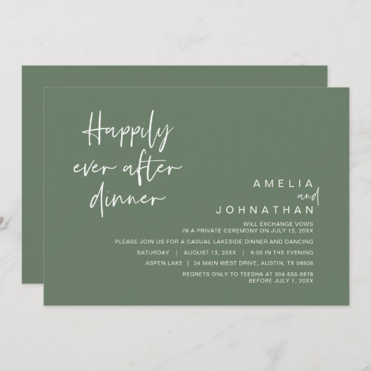 Invitation Heureux Après Le Dîner Mariage, Sage Green (Devant / Derrière)