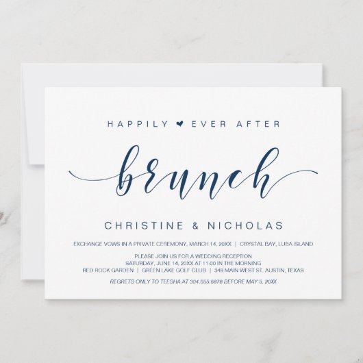 Invitation Heureux après, Mariage Elopement Brunch Invit (Devant)