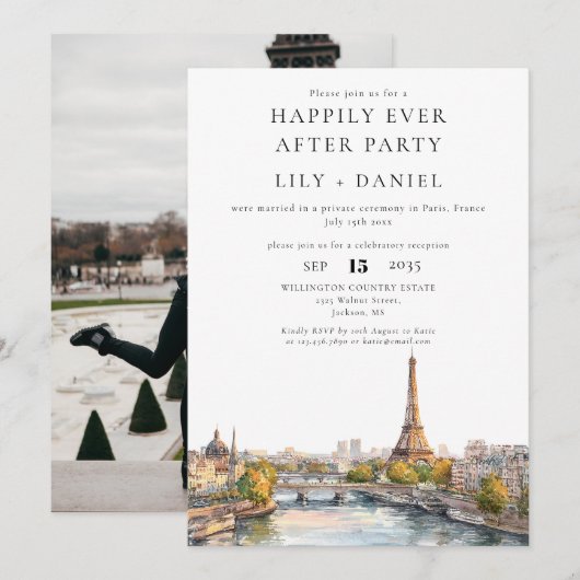 Invitation Heureux après Paris France Photo Mariage (Devant / Derrière)