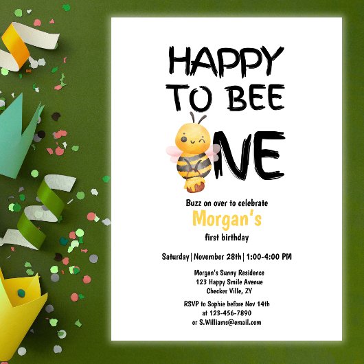 Invitation Heureux d'être un miel filles jaunes 1er anniversa