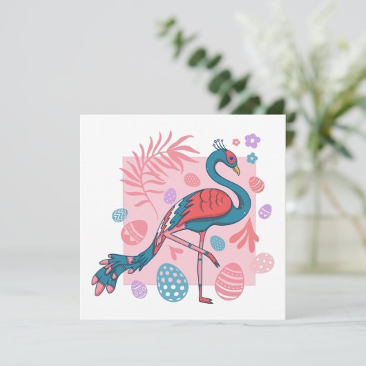 Invitation heureux Easter Egg rétro paon (Debout devant)