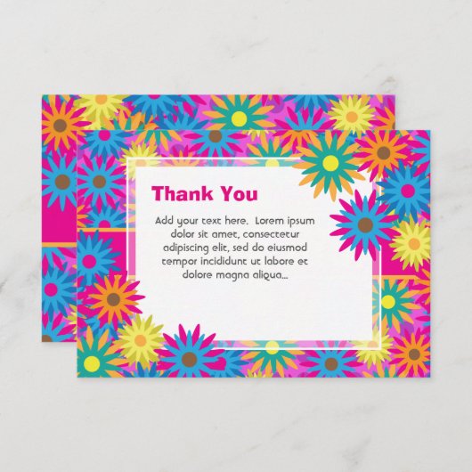 Invitation Heureux Hippie Flower Power Merci Notes (Devant / Derrière)