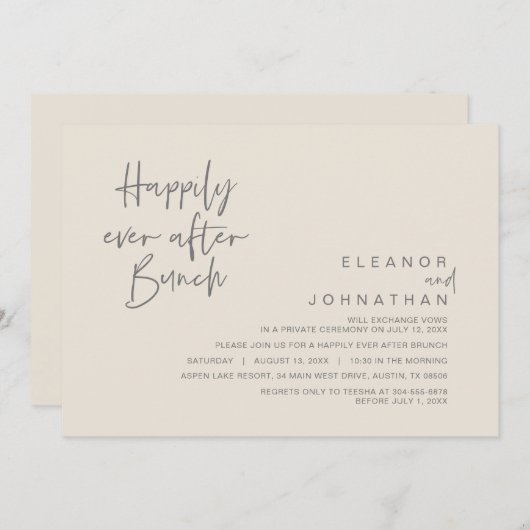 Invitation Heureux Jamais Après Brunch Mariage, Crème Gris So (Devant / Derrière)
