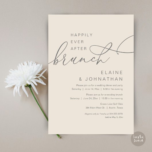 Invitation Heureux Jamais Après Brunch, Mariage Elopement Par