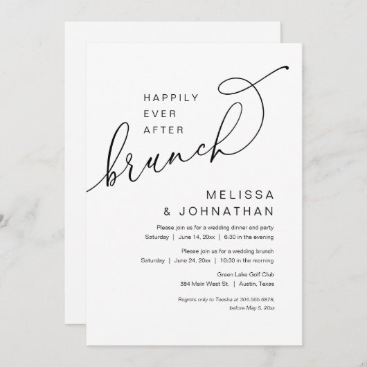 Invitation Heureux Jamais Après Brunch, Mariage Elopement Par (Devant / Derrière)