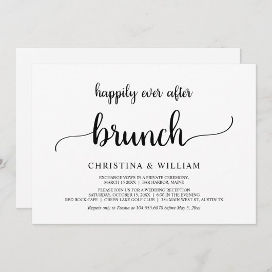 Invitation Heureux Jamais après Brunch Rustic Mariage Elopeme (Devant / Derrière)