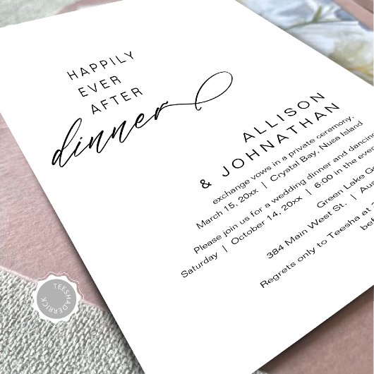 Invitation Heureux Jamais Après Dîner Moderne Mariage Elopeme