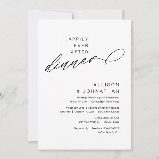 Invitation Heureux Jamais Après Dîner Moderne Mariage Elopeme (Devant)