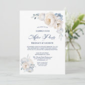 Invitation Heureux Jamais après la fête Bleu Blanc Floral Mar (Debout devant)