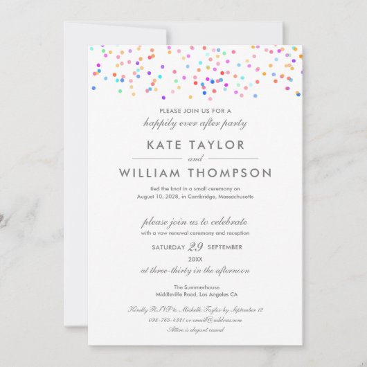 Invitation Heureux Jamais après la fête Confetti Vows Mariage (Devant)