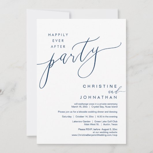 Invitation Heureux Jamais Après La Fête, Mariage Elopement Sc (Devant)