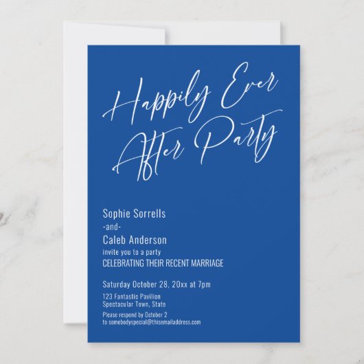 Invitation Heureux Jamais Après La Fête Moderne Élégant Bleu (Devant)