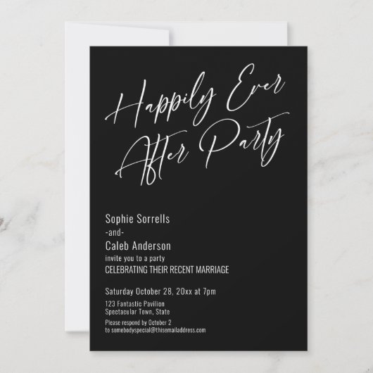 Invitation Heureux Jamais Après La Fête Moderne Élégant Noir (Devant)