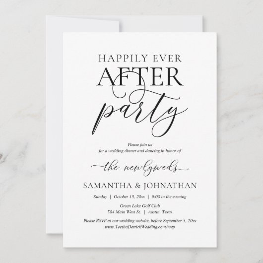 Invitation Heureux Jamais Après La Fête, Parti Mariage Elopem (Devant)