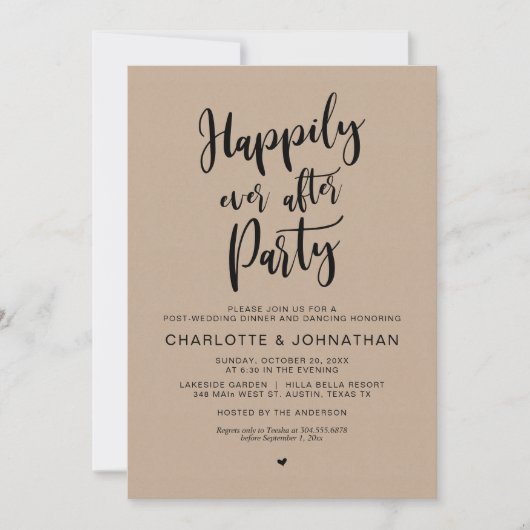 Invitation Heureux Jamais Après La Fête, Post Mariage Elopeme (Devant)