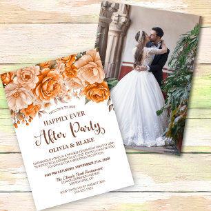 Invitation Heureux Jamais Après La Réception Orange Floral De