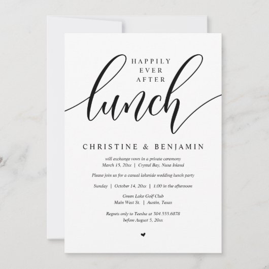 Invitation Heureux Jamais Après Le Déjeuner, Elopement, Scrip (Devant)