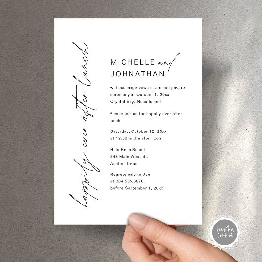 Invitation Heureux Jamais Après Le Déjeuner, Mariage Elopemen