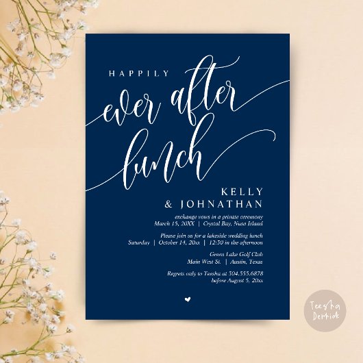 Invitation Heureux Jamais Après Le Déjeuner Mariage, Navy Blu