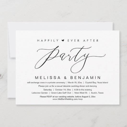 Invitation Heureux Jamais Après Le Dîner Elopement, Script Mo (Devant)