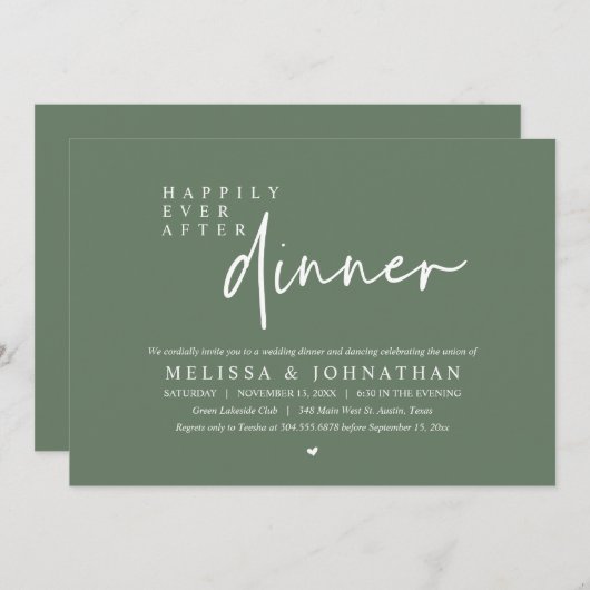 Invitation Heureux Jamais Après Le Dîner Mariage Dancing Part (Devant / Derrière)