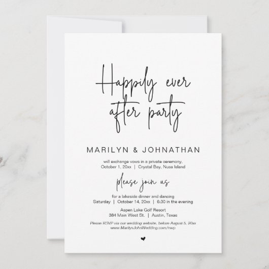 Invitation Heureux Jamais Après Le Dîner Mariage Elopement (Devant)