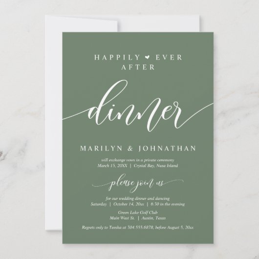 Invitation Heureux Jamais Après Le Dîner Mariage Elopement (Devant)