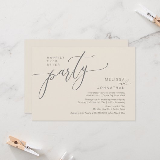 Invitation Heureux Jamais Après Le Dîner Mariage Elopement (Devant/Arrière en situation)