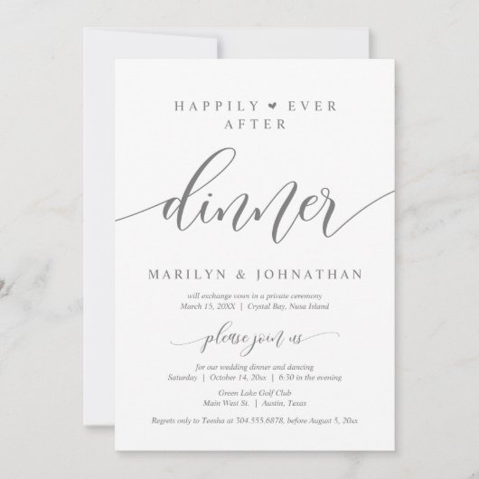 Invitation Heureux Jamais Après Le Dîner Mariage Elopement (Devant)