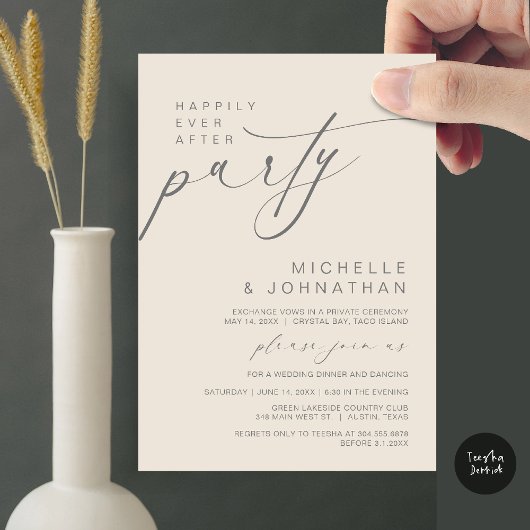 Invitation Heureux Jamais Après Le Dîner, Mariage Elopement