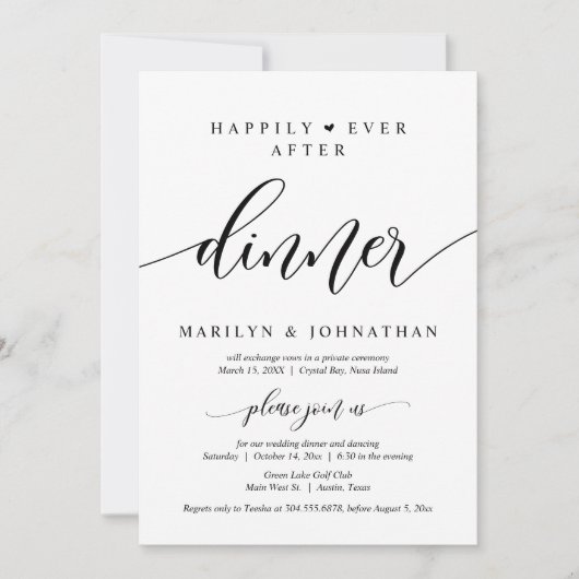 Invitation Heureux Jamais Après Le Dîner Mariage Elopement (Devant)