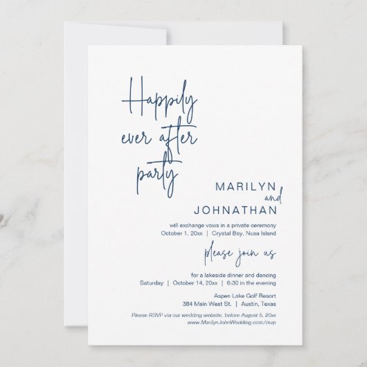Invitation Heureux Jamais Après Le Dîner Mariage Elopement (Devant)