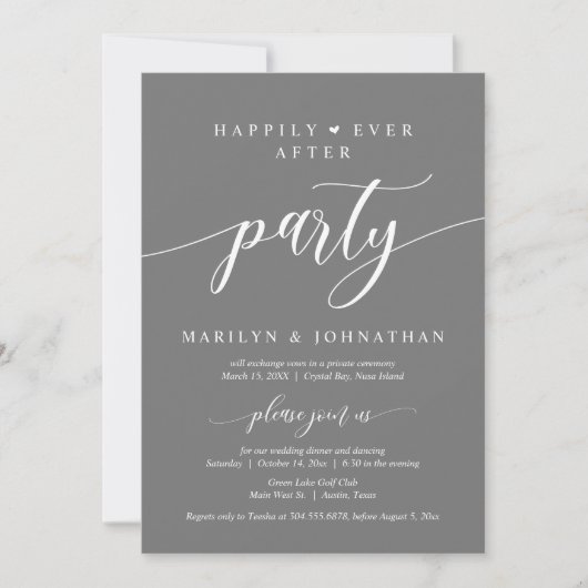 Invitation Heureux Jamais Après Le Dîner Mariage Elopement (Devant)